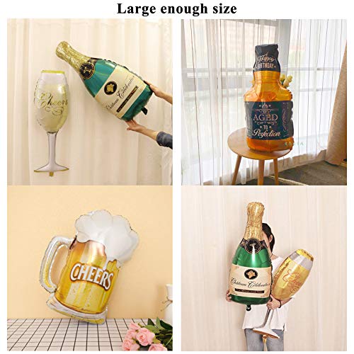 12PCS Aluminum Foil Helium Mylar Balloons, Champagne Bottle Goblet Hydrogen Whiskey Beer Cup Balloons, Multiple Styles Party Decoration Supplies for Birthday Graduation Anniversary Wedding Ceremony - Thumbnail 5