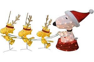 ProductWorks 60-Inch Peanuts 4-Piece 3D LED Pre-Lit Snoopy in Dog Bowl Sled...