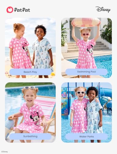 Image of Disney Princess Frozen Stitch Marvel Minnie Girl Swim Cover Up Terry Cloth Swimsuit Coverup Zip-up Bathing Suit Wrap Hooded