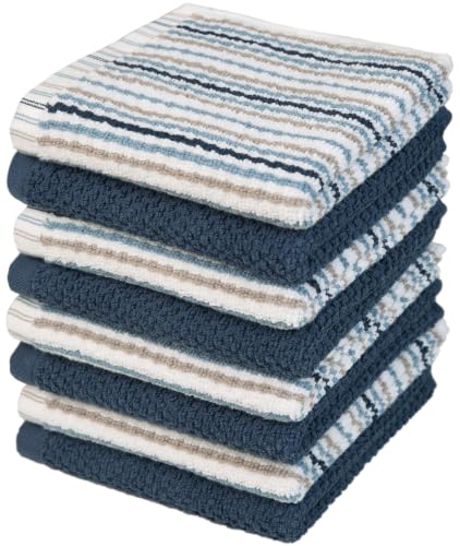 Bumble Dish Cloths 8-Pack, 100% Cotton Kitchen Towels, 12"x12" Blue