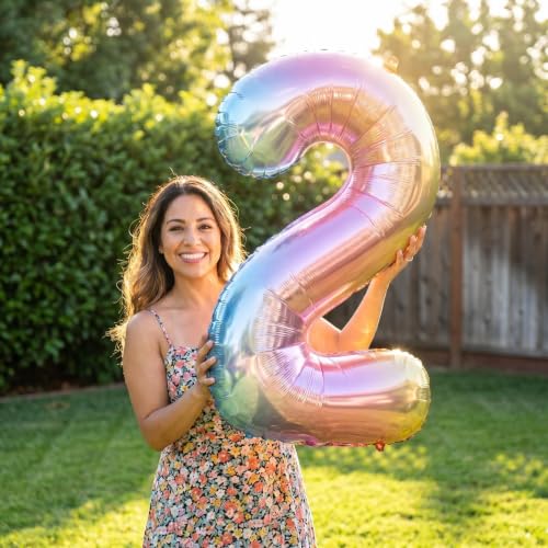Image of YPSelected 32 Inch Large Foil Helium Number Balloon Birthday Wedding Party 0-9 (Rainbow, 2)