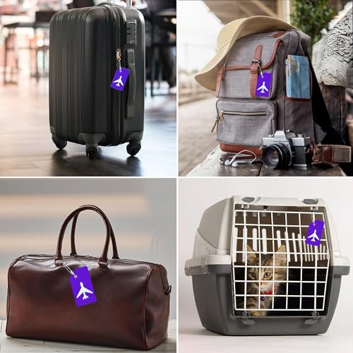 Image of Gostwo 5 Pack Silicone Luggage Tags for Suitcases, Plane Travel Essentials | Suitcase Bag Name Tag, TSA Approved, Stainless Loop, Privacy Protection, Luggage Identifiers Accessories, Purple