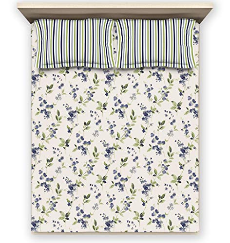 Image of DDECOR - Florette 100% Cotton Fitted Bedsheet with 2 Pillow Covers, King Size, Blue
