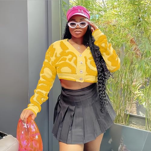 Image of ThusFar Women Fashion Button Down Colorblock Cardigan Sweaters Fall Slim Crop Outwear Open Front Knit Coat Streetwear