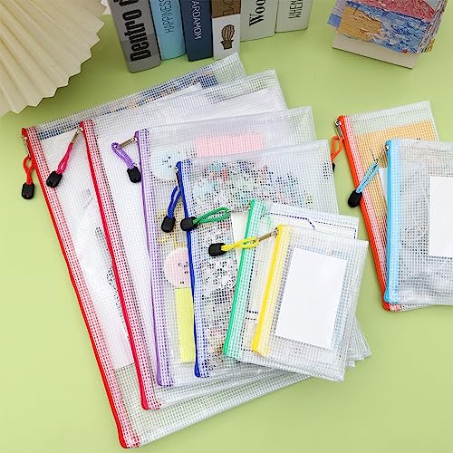 EOOUT 8pcs Mesh Zipper Pouch, Zipper Pouches for Organizing, 8 Sizes Waterproof Zipper Bags, 8 Colors Waterproof Plastic, for Travel Storage, Office Appliances - Image 5