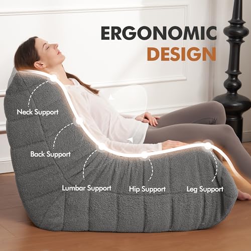 Image of Bean Bag Chair Big Sofa Beanbag Chair for Adults Fireside Chair Bean Bag Lounger with Memory Foam Filled for Home,Apartment or Gaming Venue (Darkgrey Teddy)