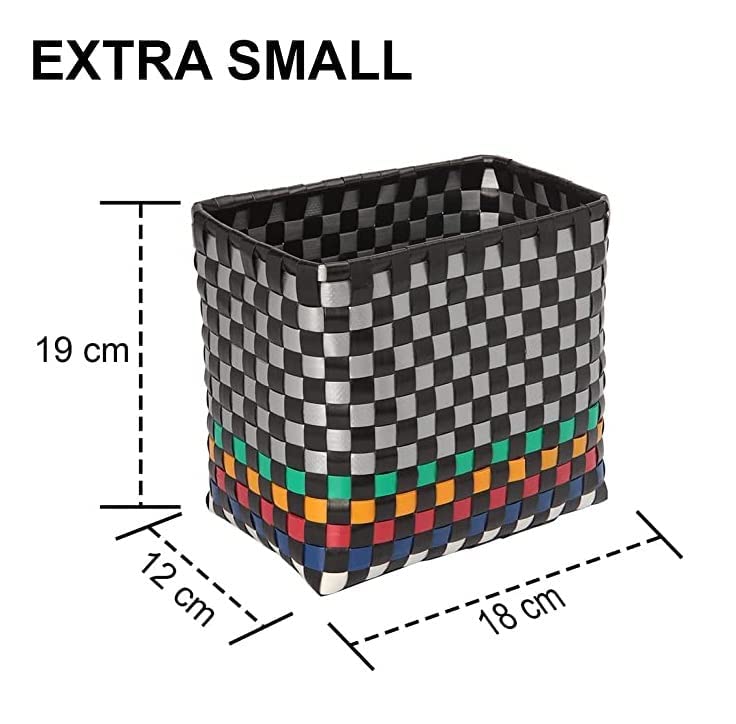Image of Arnavira Handmade Multipurpose Basket with Lid Used as Mini Basket For Organiser Makeup Items Storage,Kids Tiffin Basket (18x12x19 cm) (Black Silver, X Small)