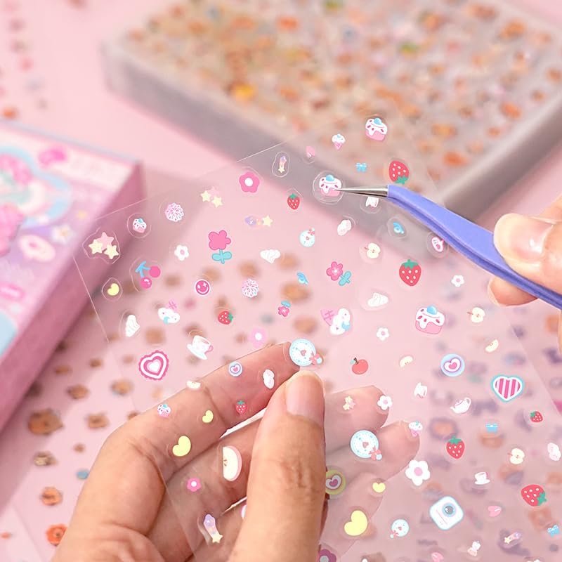 5000+ Kawaii Stickers Set Cute PET Transparent Cartoon Flower Scrapbooking Clipping Supplies Decals Decorative Scrapbook Sticker for Kids Journaling DIY Arts Crafts Phone Case 30 Sheets Purple+Pink: 01-purple
