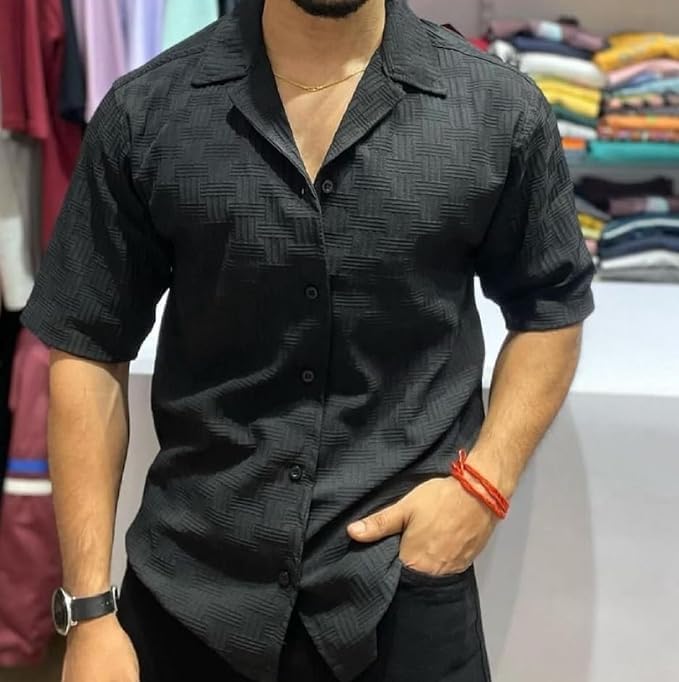 Image of FUNKY RICH Funkyrich Textured Popcorn Shirts for Men || Casual Shirt for Men || Shirt for Men|| Men Stylish Half Sleeve Shirt || Men Fancy Shirt