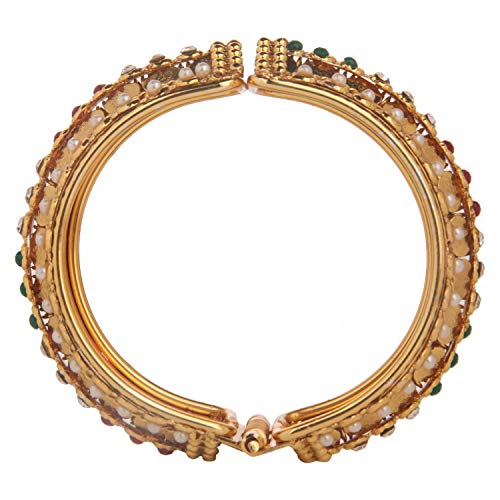 Efulgenz Fashion Jewelry Indian Bollywood 14 K Gold Plated Faux Pearl Bracelets Bangle Set for Women (2.4, Style2)3