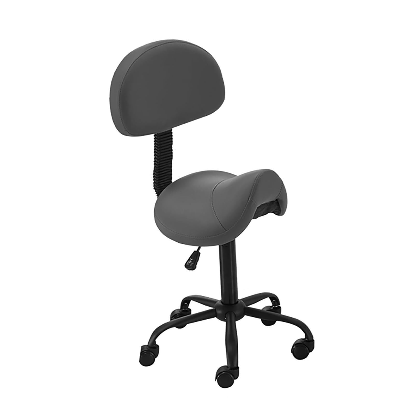 METTEOR Swivel Chair Rolling Stool Hydraulic Saddle Rolling Chair with wheels Height Adjustable Ergonomic Saddle Chair Load 100kg (Black With Backrest)