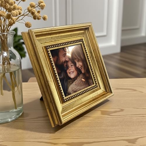 Image of Art Street Elegant Vintage Table Photo Frame for Tabletop With Back Stand, 5x5 Inch Photo, Decorative Frames Perfect for Home Decor, Unique Gift Idea, Durable, Birthday, Wedding, Return Gift (Gold)