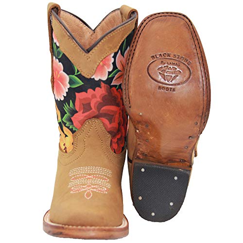 Kids Western Boot Girls Floral Cowboy Cowgirl Leather Brown Boot2