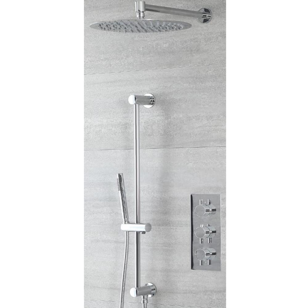 Milano Mirage Thermostatic Mixer Valve 300Mm Round Shower Head Handset Riser Rail - Chrome
