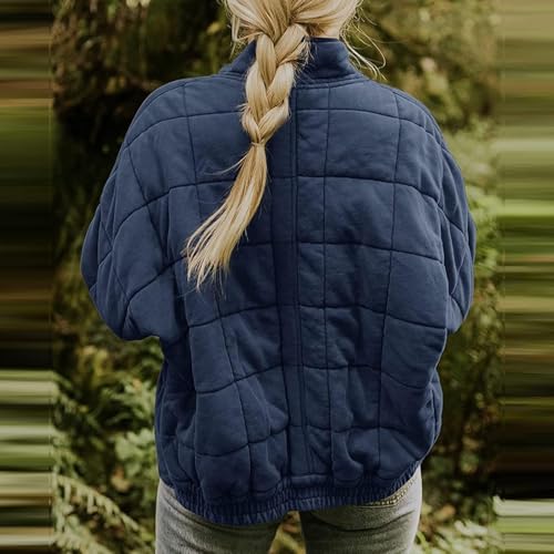 Quilted Jacket for Women Lightweight Down Coat Full Zip Stand Collar Oversized Button Casual Jackets Fall Winter Outwear3