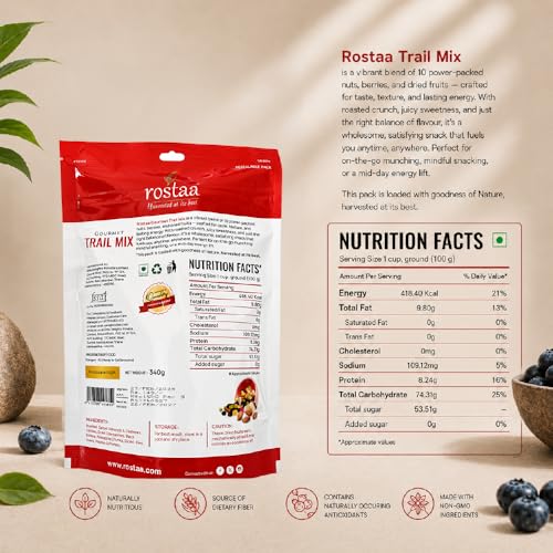 Image of Rostaa Gourmet Trail Mix 340gms | Colourful, Nutritious and Naturally Energising | A delightful blend of candied fruits and premium nuts