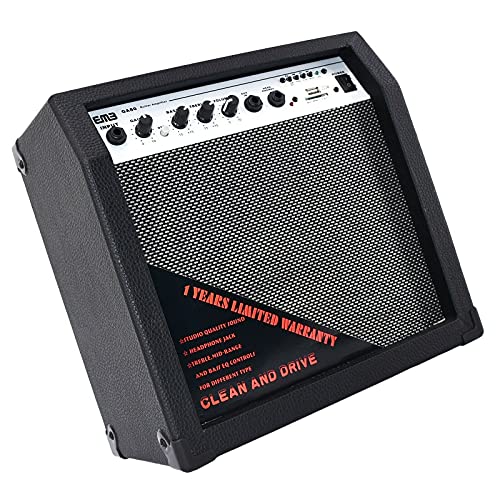 EMB GA80 350 Watts 8\" Electric Guitar Amplifier Speaker Portable Powerful Studio and Stage Cabinet PreAMP – with Built in Headphone Jack and 2 Inputs and SD USB AUX Bluetooth (Black)