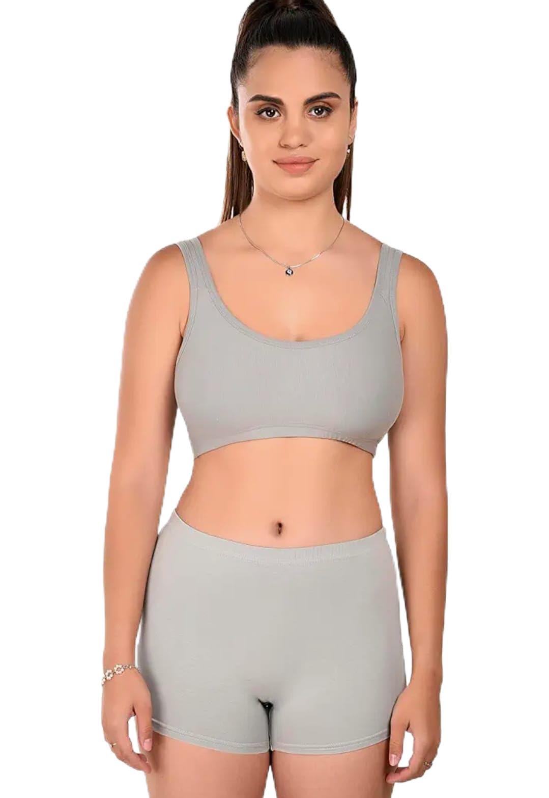 Shiv NURI Women Seamless Shapewear Set Sports Bra & Shorts Gray-image-44