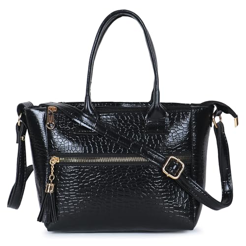 Image of AVERAA Women's Stylish Mini Handbag with Detachable Sling Strap | Croc Texture Shoulder & Crossbody Bag | Spacious Zip Closure Tote for Office, Daily & Travel Use