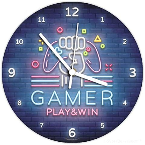 VIDEO GAME CLOCK - Neon Style - Glow in the Dark - boys bedroom, kids games room, childrens wall decor, gift clock for boy or girl - GAMER Cover