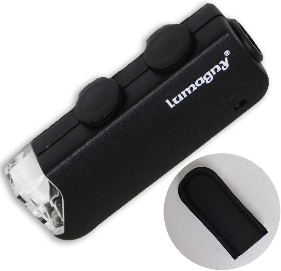 3.5" (8.9 cm) | Hand-Held LED Lighted Mini-Microscope | 60-100X Power Zoom | Ultra-Compact | LED Illumination | Focus & Magnifier Controls | Comes with Padded Carrying Case