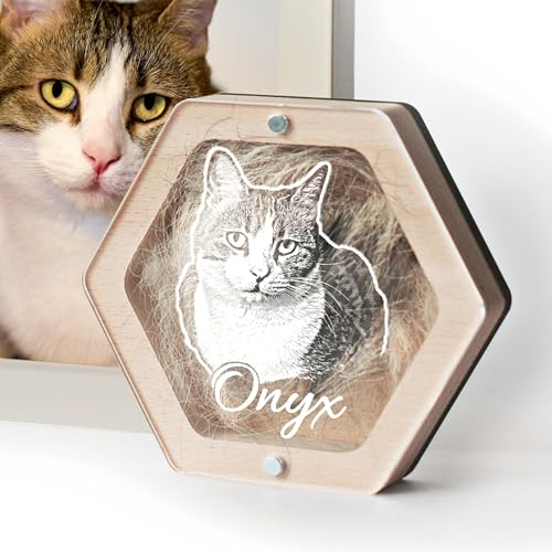 Image of Personalized Pet Hair Keepsake Box for Dog and Cat Fur - Engraved Wood Memorial Box - Unique Customized Gift for Loss of Furry Friend Wooden (Light Diamand Clear Lid, With Photo)