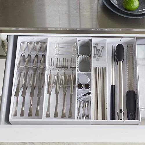 YAMAZAKI 5415 TOWER Extendable Diagonal Cutlery Tray, white, ABS Resin/PS Resin, Minimalist, 30~47.5 x 35 x 5.5 cm - Image 3