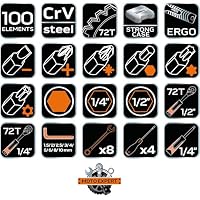 NEO TOOLS 100-teiliger Schlüsselsatz 1/2", 1/4 Zoll im Koffer – Ansicht 8