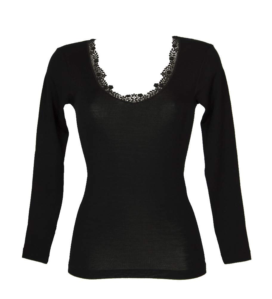 Women's long sleeve shirt with lace 85% merino wool and 15% silk RAGNO article 713739