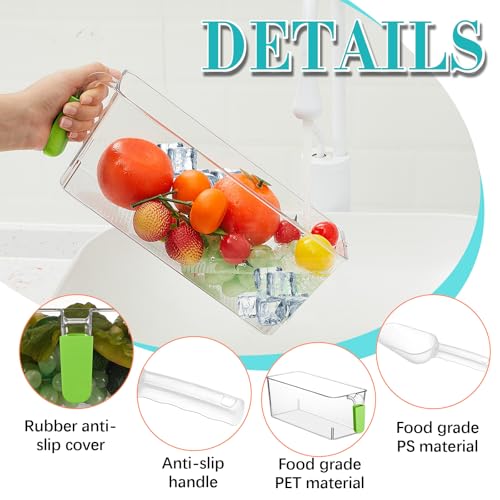 Image of Havawish Ice Storage Bin and Flexible Scoop Set Plastic Freezer Bin with Pull Out Handle Storage Bucket Clear for Container with Scoop(Green,10.83 x 4.92 x 4.33 in,Classic)