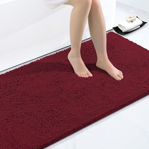 Homaxy Tapis de Bain Antiderapant,Tapis Salle de Bain en Microfibre Chenille Douce,Tapis de Bain Absorbant,Lavable en Machine - - 60 x 120 cm - Rouge Bordeaux