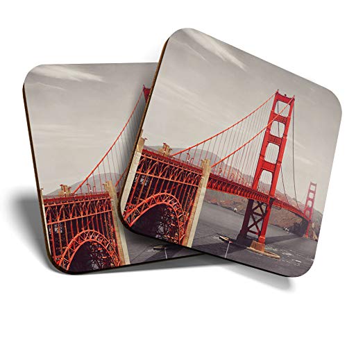 Destination Vinyl Ltd Multicolor Great Coasters (Set Of 2) Square/Glossy Quality Coasters/Tabletop Protection For Any Table Type - Golden Gate Bridge San Francisco Usa #8206