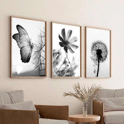 Impression art minimaliste papillon toile blanche et noire lot de 3