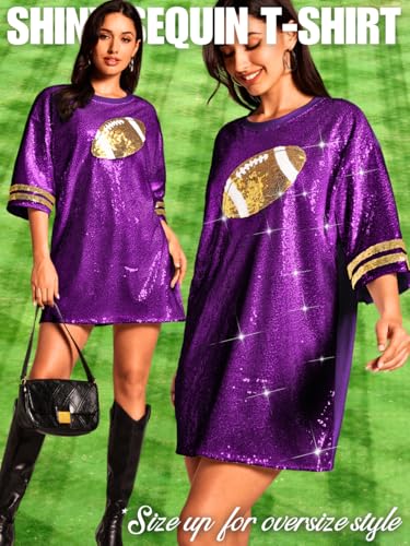 Football Shirt Dress, Game Day T Shirts, Sparkly Sequin Tops, Oversized Birthday Outfits for Women Glitter Jersey2