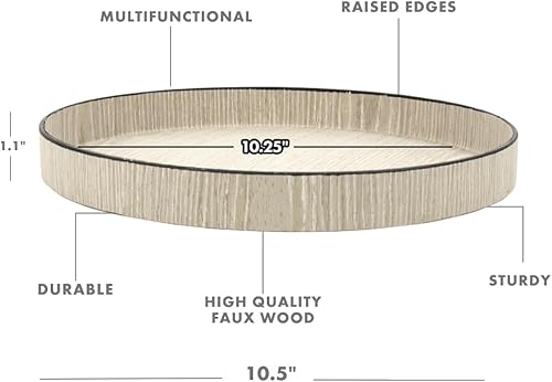 Miniatura 3 de Koyal Wholesale Bandeja decorativa redonda de madera sintética para encimera de cocina, mesa de café, abedul, paquete de 1