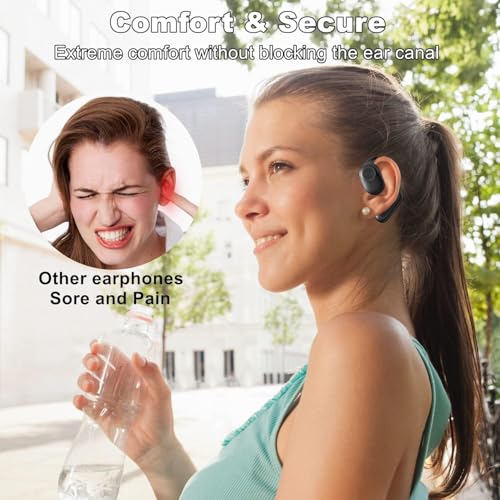 Sainellor 2025 Latest Open-Ear Air Conduction Headphones, 56H Playtime Bluetooth 5.2 Wireless Earbuds, IPX5 Waterproof Sport Earphones, Touch Control, Noise Isolating Running Headset (Black) by Sainellor - Used condition - Image 3