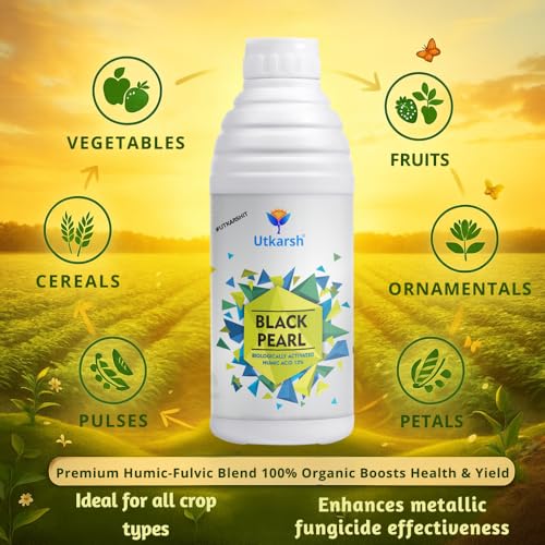 Image of Utkarsh Black Pearl - L (Biologically Activated Liquid Humic Acid 12% & 3% Fulvic Acid), Promotes Plants Growth, Stronger Roots, Improves Flowering & Fruiting, Biostimulant (2 Ltr; Pack of 2 of 1 Ltr)