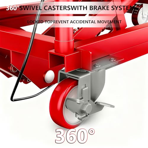 Image of GarveeTech Hydraulic Lift Table Cart, 770Lbs Load Capacity 59 Inch Lifting Height, Manual Double Scissor Lift Table with Non-Slip Pad and 4 Wheels,Hydraulic Scissor Cart (770lbs-Double-Red Black)
