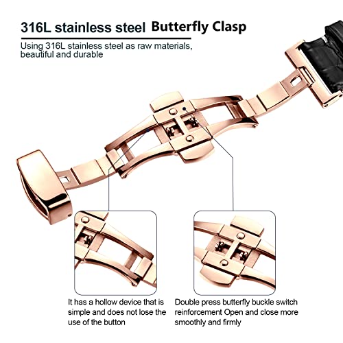Image of Moran Genuine Leather Band Alligator and Cowhide Replacement Deployment Buckle Watch strap18mm to 24mm Crocodile Leather Strap for Men's and Women's