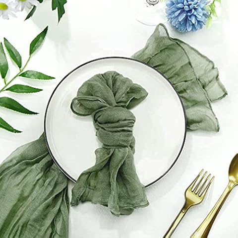 IUIBMI 5 Pack Sage Green Gauze Cheesecloth Napkins Gauze Dinner Napkins Soft Cotton Table Napkins for Weddings Parties Bridal Shower Family Everyday Use, Sage Green, 53 x 35 cm Cover