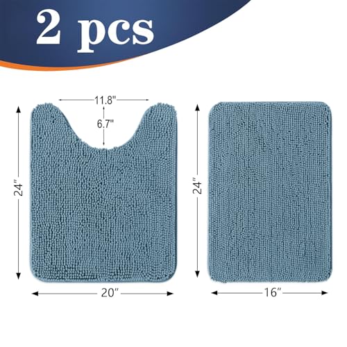 Image of OLANLY Bathroom Rugs Sets 2 Piece, Soft Absorbent Chenille Bath Mats and U-Shaped Contour Toilet Mat Area Rug Set, Machine Washable Bath Carpet, Home Decor Accessories(24 inchx16 inch+24 inchx20 inch, Airy Blue)