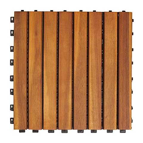VIFAH V355 8-Slat Acacia Hardwood Interlocking Deck Tile Cover