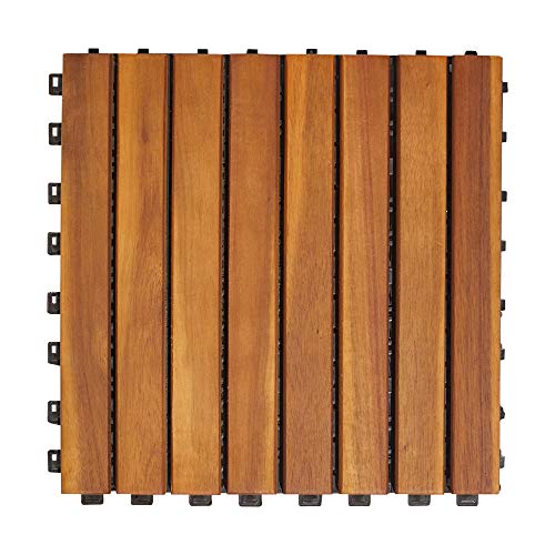 VIFAH V355 8-Slat Acacia Hardwood Interlocking Deck Tile