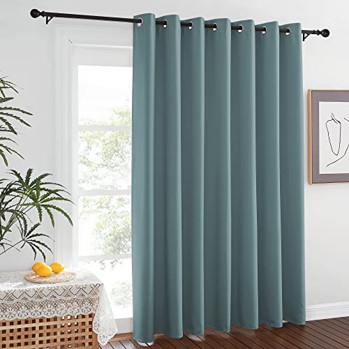 NICETOWN Blackout Curtain for French Door - Indoor Slider Curtain for Patio Door, Extra Wide Room Darkening Weighted Drape for Sliding Glass Door (Greyish Blue, W100 x L84, 1 PC)