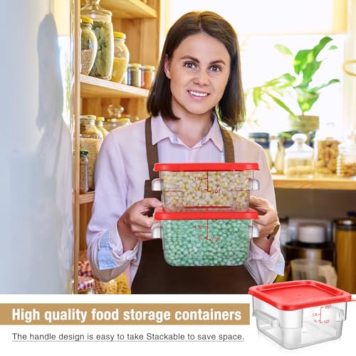 Suclain 2 Pcs Square Food Storage Container Polycarbonate Clear Food Container With Red Lid Commercial Food Storage With Red Graduations For Commercial Kitchen thumb #2