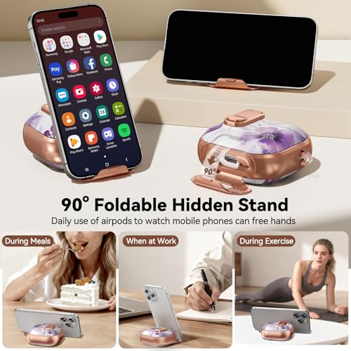 Image of for AirPod 4 Case, with Safty Lock & Phone Stand for Floral AirPod 4 Generation Case Cover for Women Girly, iPod 4 Cases with Keychain & Cleaner Kit -Purple Ink Wash Flower