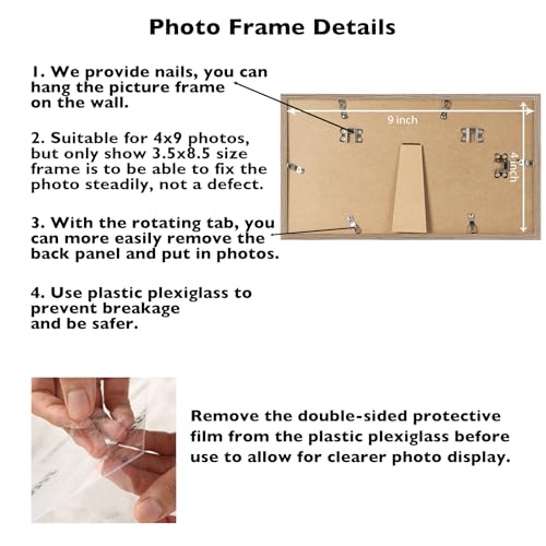 Image of JCJMY 4x9 Picture Frame Rustic Brown for Wall Hanging or Tabletop, Wall Mounting Horizontally or Vertically, 4 x 9 Wall Gallery Poster Photo Frame with Shatter Resistant Plexiglass, Rustic Brown