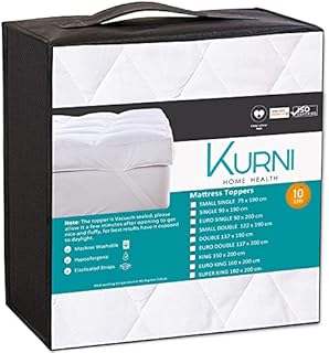 Kurni ® king Size Mattress Topper 4 Inch Thick White, UK King Bed Soft, Machine Washable, Foldable & Portable, Noiseless Composition with Anchor Corner Straps Size (UK King - 150x200 cm)