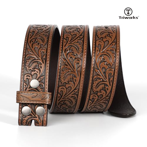 Western Belt Strap for Men without Buckle 1.5" Wide Floral Engraved Embossed Leather Belt Strap2