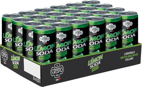 LEMON SODA MOJITO (24x330ml) Italienische Limonade von FONTI DI CRODO mit natürlichem Quellwasser & Mojitogeschmack. In Einwegdose ohne künstliche Zusätze ideal für Aperitif & Cocktails